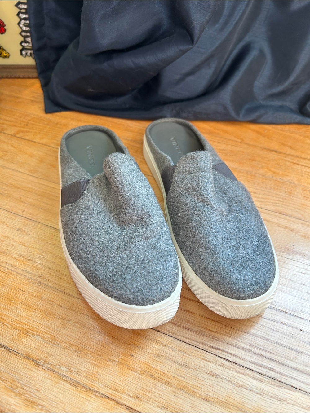 Vince Heather Grey Blair Leather Sneaker Comfort Slide Mule